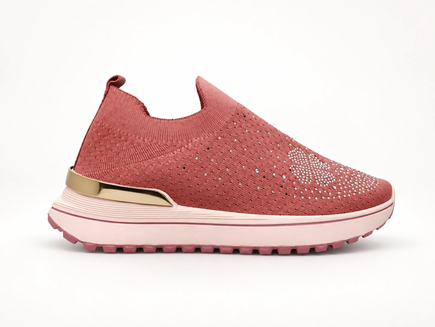 (N007 PINK) Crystal Gold Knit Sneaker - Pink